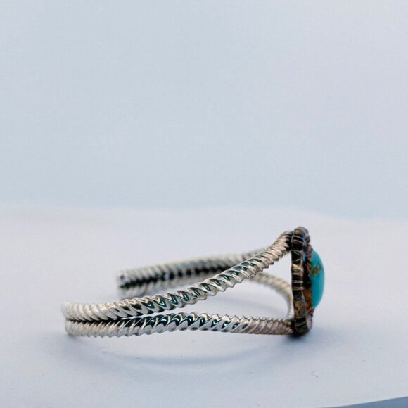 Estate R. Bennett Sterling Silver 925 Turquoise Cuff Bracelet 6" Vintage Navajo - Picture 2 of 9